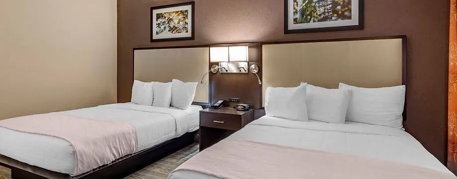 2 Queen Deluxe bed in a hotel room